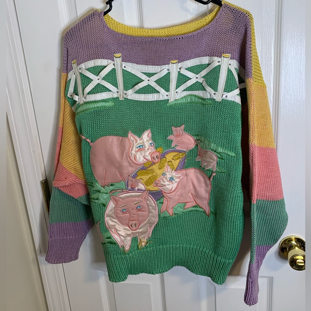 Vintage Rare 1985 Szato Pig Farm Sweater